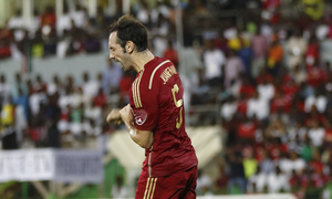 Juanfran celebrada el tanto con el que España derrotó a Guinea Ecuatorial por 1-2 a domicilio