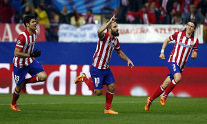 temporada 13/14. Partido Champions League. Atlético de Madrid-AC Milan. Arda celebrando un gol