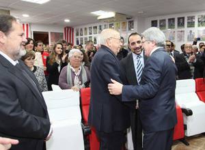 Enrique Cerezo saluda a Lázaro Albarracín en el homenaje a nuestro vicepresidente en Lorca