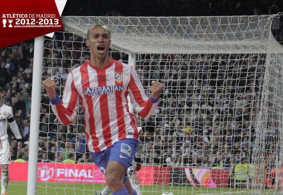Fondo de escritorio. Temporada 2012-2013. Miranda celebra el segundo gol del Atlético en la final de la Copa del Rey.